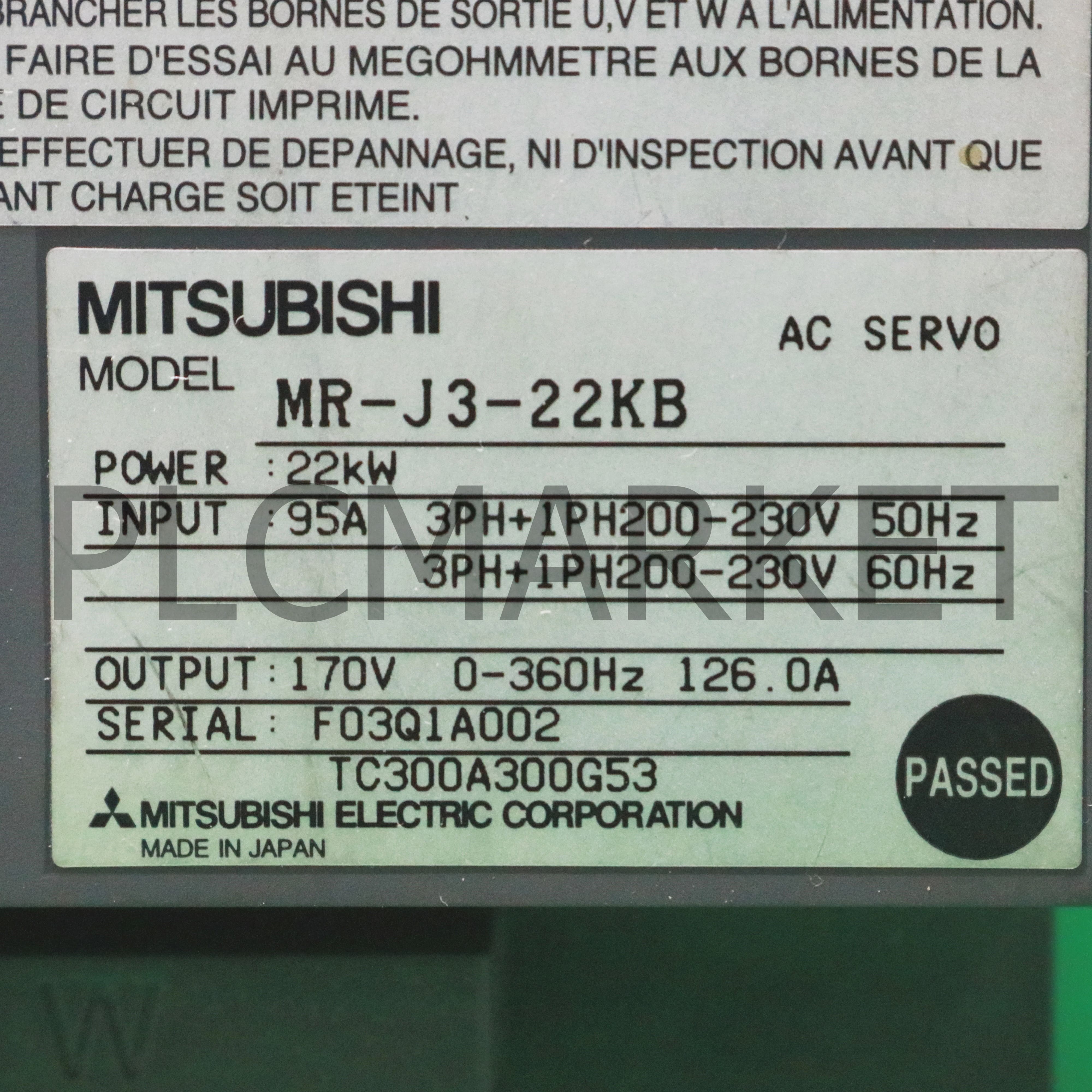 [중고] MR-J3-22KB 미쯔비씨 22KW서보 드라이브