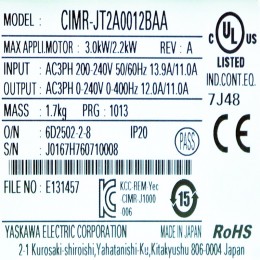 [중고] CIMR-JT2A0012BAA 야스카와 2.2KW 인버터