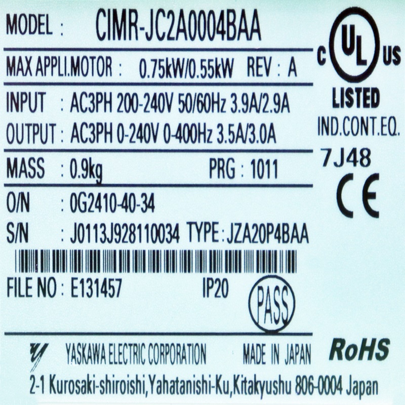 [중고] CIMR-JC2A0004BAA 1/2마력 야스카와 인버터