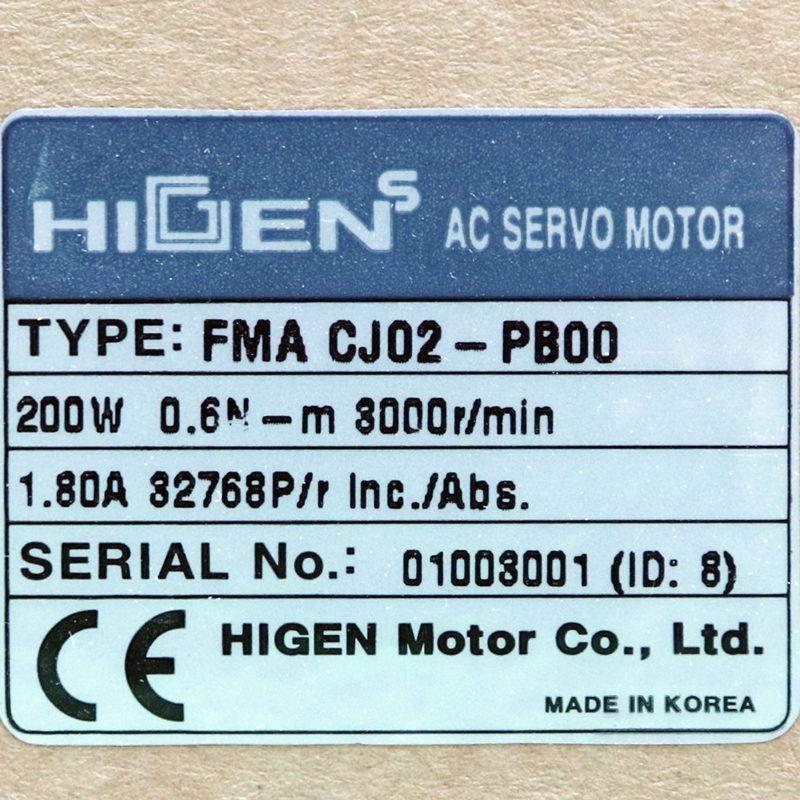 [신품] FMA CJ02-PB00 HIGEN MOTOR 200w 서보 모터