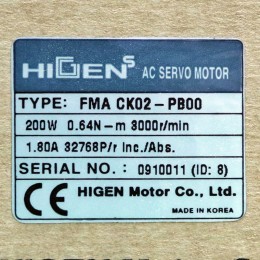 [신품] FMA CK02-PB00 HIGEN MOTOR 200w 서보 모터